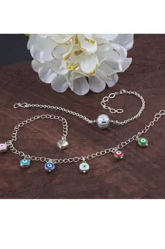 Handmade rakhi combo couple pair silver bead bracelet and colorful evil eye for bhaiya bhabhi
