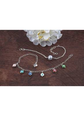 Handmade rakhi combo couple pair silver bead bracelet and colorful evil eye for bhaiya bhabhi 3
