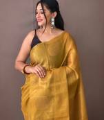 Golden Tissue Silk Zari weaving Thread work saree with Blouse