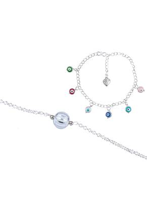 Handmade rakhi combo couple pair silver bead bracelet and colorful evil eye for bhaiya bhabhi 4