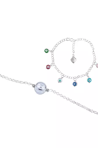 Handmade rakhi combo couple pair silver bead bracelet and colorful evil eye for bhaiya bhabhi