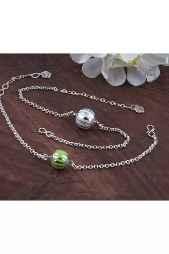 Handmade combo of 2 beaded rakhis green white with silver chain for brother bhaiya
