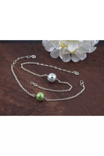 Handmade combo of 2 beaded rakhis green white with silver chain for brother bhaiya