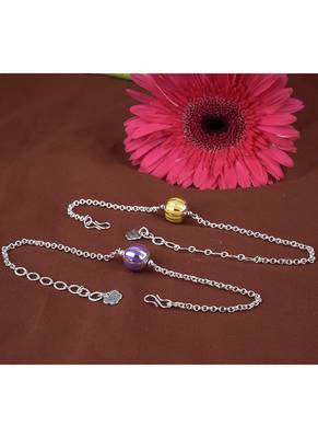 Handmade combo of 2 beaded rakhis yellow purple with silver chain for brother bhaiya 2