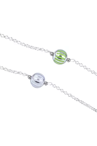 Handmade combo of 2 beaded rakhis green white with silver chain for brother bhaiya