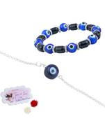 Handmade rakhi combo couple pair blue evil eye bracelets unisex silver plated for bhaiya bhabhi