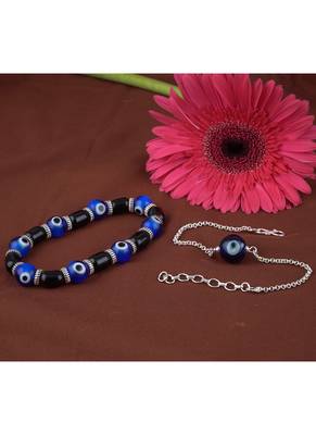 Handmade rakhi combo couple pair blue evil eye bracelets unisex silver plated for bhaiya bhabhi 2