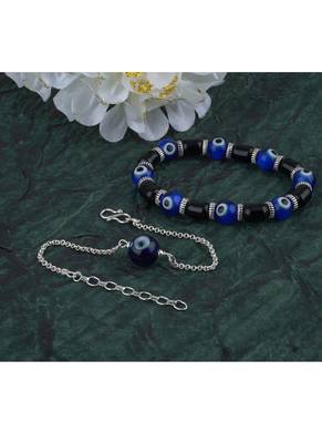 Handmade rakhi combo couple pair blue evil eye bracelets unisex silver plated for bhaiya bhabhi 3