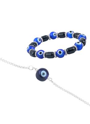 Handmade rakhi combo couple pair blue evil eye bracelets unisex silver plated for bhaiya bhabhi 5