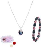 Handmade rakhi combo couple pair red evil eye unisex bracelet and blue evil eye pendant set