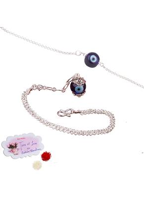 Handmade rakhi combo couple pair silver plated blue evil eye unisex rakhi bracelets for bhaiya bhabhi 1