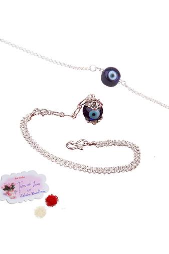 Handmade rakhi combo couple pair silver plated blue evil eye unisex rakhi bracelets for bhaiya bhabhi