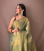 Sea Green Tissue Silk Zari weaving Thread work saree with Blouse