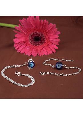 Handmade rakhi combo couple pair silver plated blue evil eye unisex rakhi bracelets for bhaiya bhabhi 2