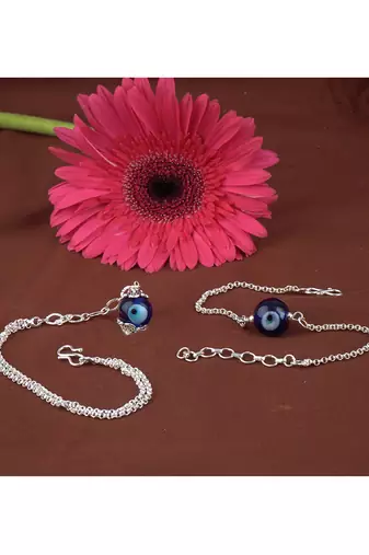 Handmade rakhi combo couple pair silver plated blue evil eye unisex rakhi bracelets for bhaiya bhabhi