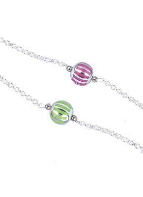 Handmade combo of 2 beaded rakhis pink & green with silver chain for brother 2