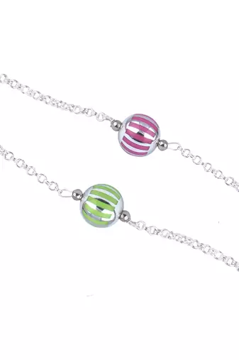 Handmade combo of 2 beaded rakhis pink & green with silver chain for brother