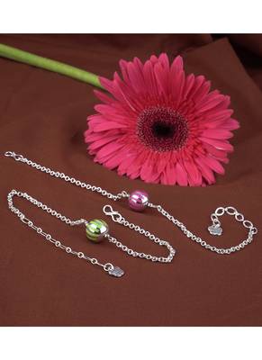 Handmade combo of 2 beaded rakhis pink & green with silver chain for brother 3