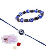 Handmade rakhi combo couple pair blue evil eye rakhi & unisex bracelet silver plated for bhaiya bhabhi