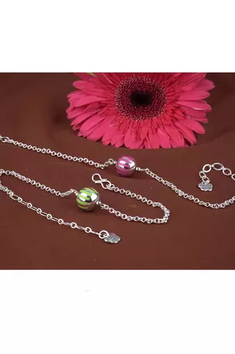 Handmade combo of 2 beaded rakhis pink & green with silver chain for brother
