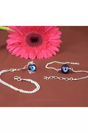 Handmade rakhi combo couple pair silver plated blue evil eye unisex rakhi bracelets for bhaiya bhabhi