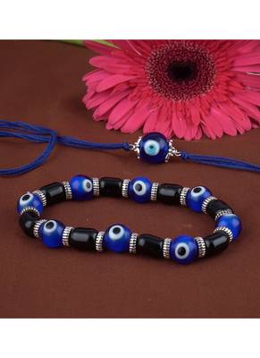 Handmade rakhi combo couple pair blue evil eye rakhi & unisex bracelet silver plated for bhaiya bhabhi 3