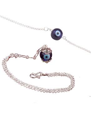 Handmade rakhi combo couple pair silver plated blue evil eye unisex rakhi bracelets for bhaiya bhabhi 4