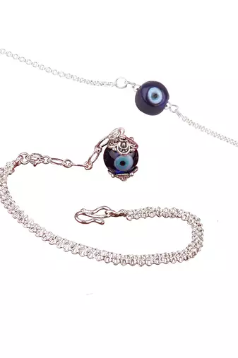 Handmade rakhi combo couple pair silver plated blue evil eye unisex rakhi bracelets for bhaiya bhabhi