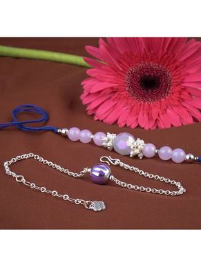 Handmade combo rakhis with semi-precious lavender onyx bead, pearl & purple silver plated bead set for brother 2