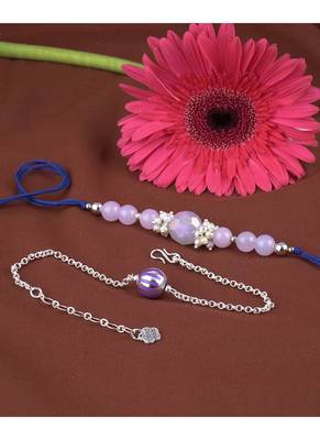Handmade combo rakhis with semi-precious lavender onyx bead, pearl & purple silver plated bead set for brother 3