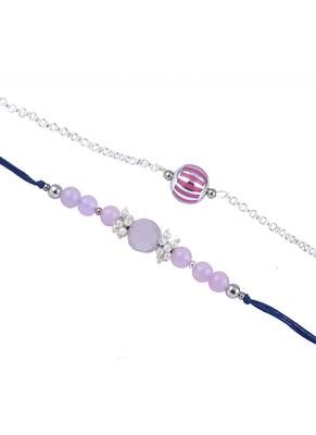 Handmade combo rakhis with semi-precious lavender onyx bead, pearl & purple silver plated bead set for brother 5