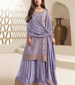 Lavender jacquard embroidered party wear suit