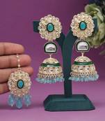 Sky blue color kundan earrings with maang tikka