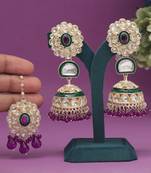 Purple color kundan earrings with maang tikka