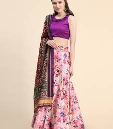 Purple Digital Printed Satin Silk Lehenga Choli Set With Dupatta