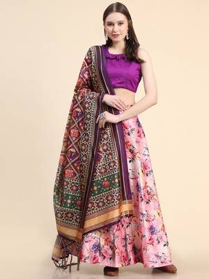 Purple Digital Printed Satin Silk Lehenga Choli Set With Dupatta 3