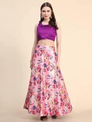 Purple Digital Printed Satin Silk Lehenga Choli Set With Dupatta 4