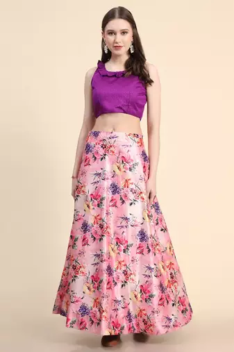 Purple Digital Printed Satin Silk Lehenga Choli Set With Dupatta