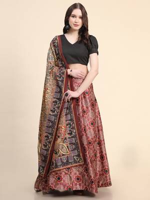 Maroon Semi-Stitcehd Lehenga Choli Set With Dupatta 1