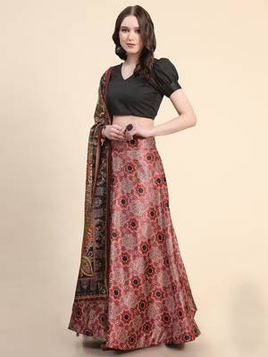 Maroon Semi-Stitcehd Lehenga Choli Set With Dupatta 2