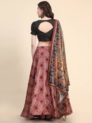 Maroon Semi-Stitcehd Lehenga Choli Set With Dupatta 4
