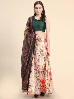 Cream Satin Silk Lehenga Choli Set With Dupatta 1