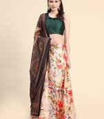Cream Satin Silk Lehenga Choli Set With Dupatta
