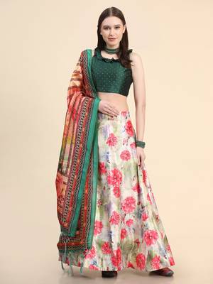 Off-White Digital Printed Semi-Stitcehd Lehenga Choli Set With Dupatta 1