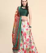 Off-White Digital Printed Semi-Stitcehd Lehenga Choli Set With Dupatta