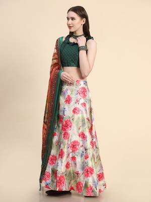 Off-White Digital Printed Semi-Stitcehd Lehenga Choli Set With Dupatta 2