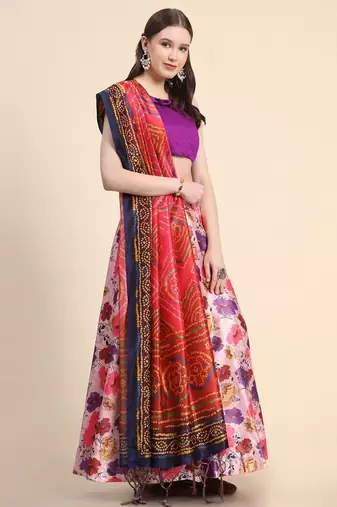 Purple Semi-Stitched Lehenga Choli Set With Dupatta