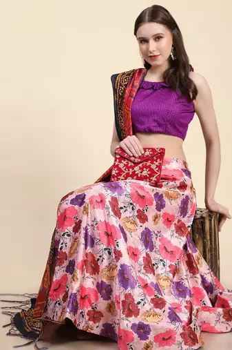 Purple Semi-Stitched Lehenga Choli Set With Dupatta