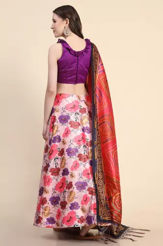Purple Semi-Stitched Lehenga Choli Set With Dupatta