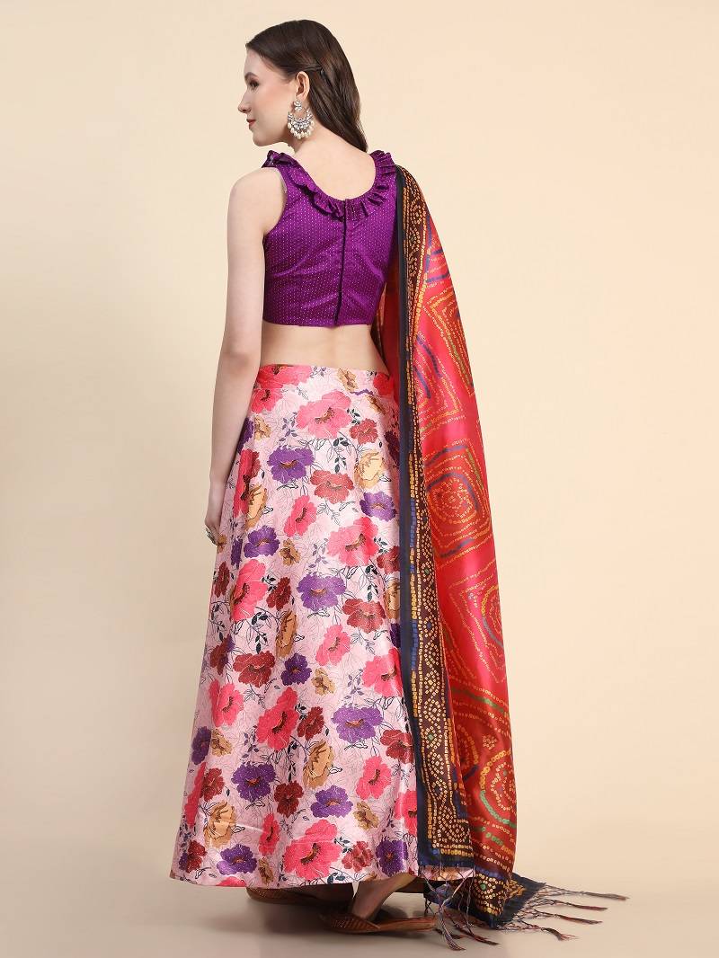 Purple Semi-Stitched Lehenga Choli Set With Dupatta